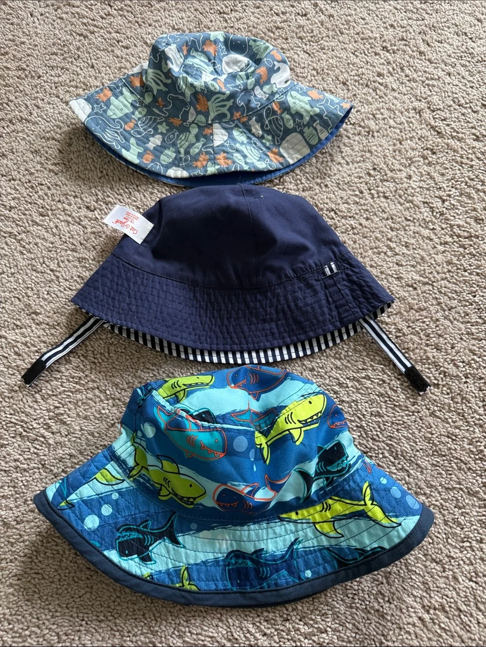 Reversible Sun hats for a little boy - 3 different sizes